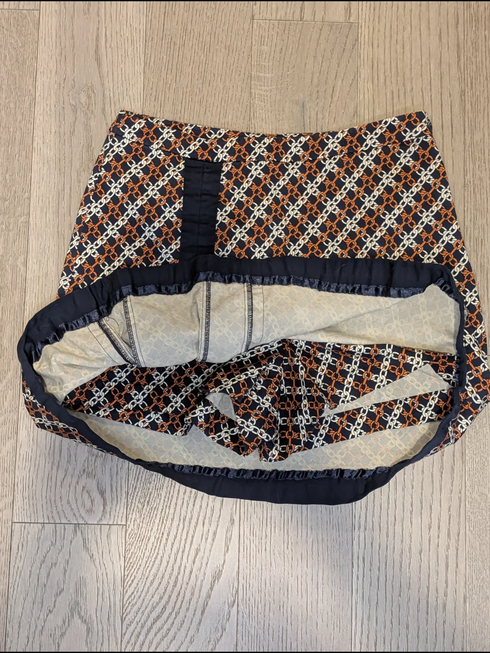Harold's Navy, Orange and Cream Patterned Mini Skort